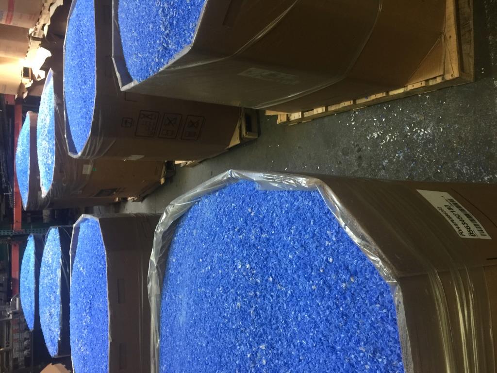 Blue plastic regrind in gaylords