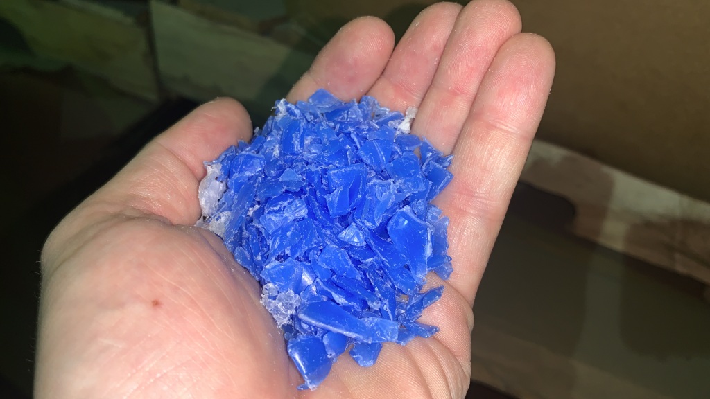 Blue plastic regrind